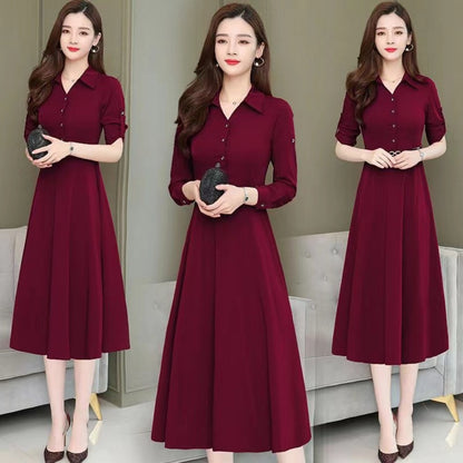 Long Casual Solid Color Autumn Fashion Dress for Women