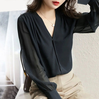 New Fashion Double Layer Chiffon Full Sleeve Loose Shirt for Women