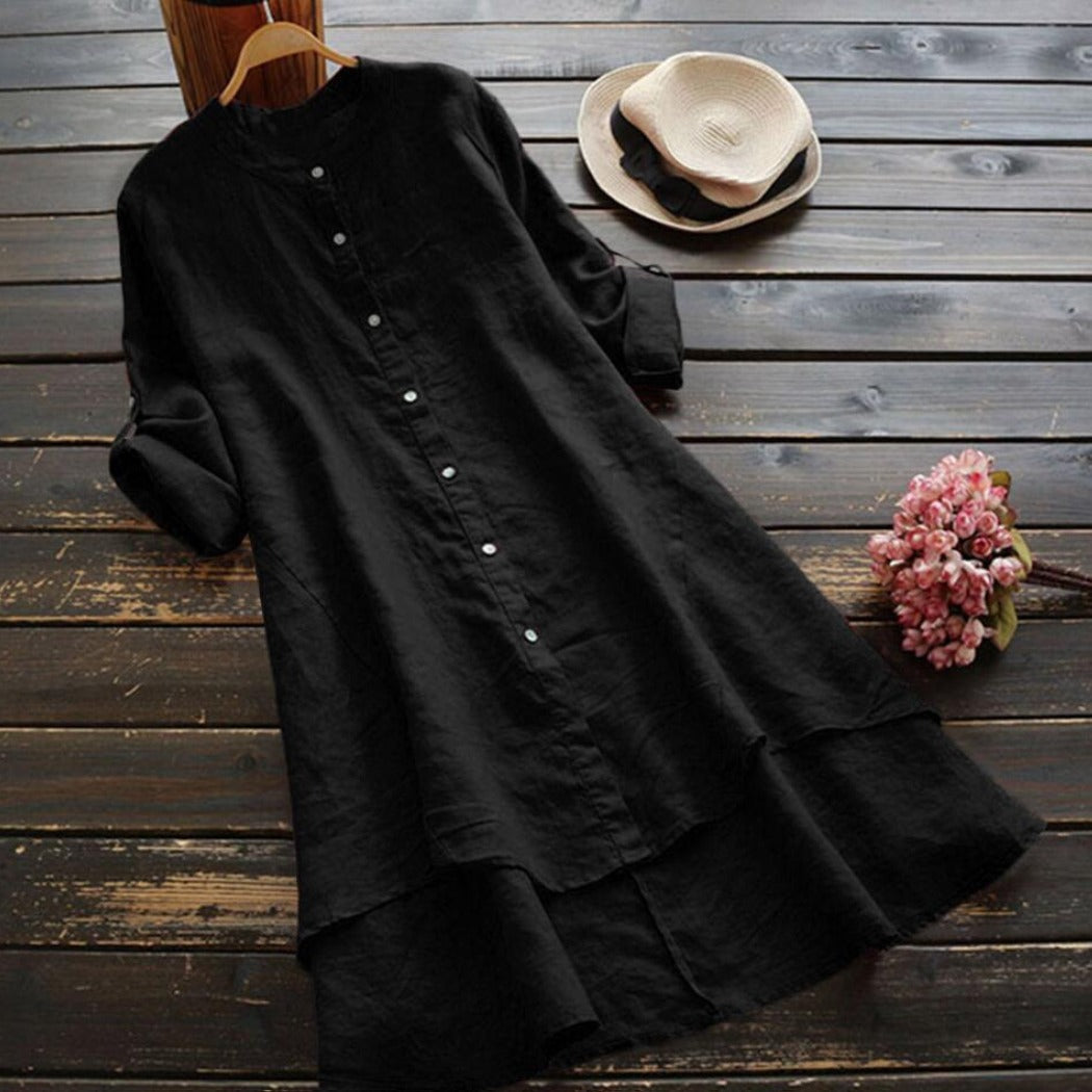 Long Sleeve Button Down Fashion Tunic Dress for Women