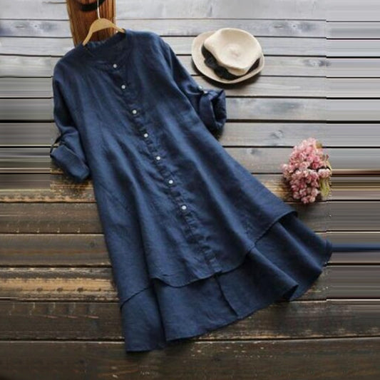 Long Sleeve Button Down Fashion Tunic Dress for Women