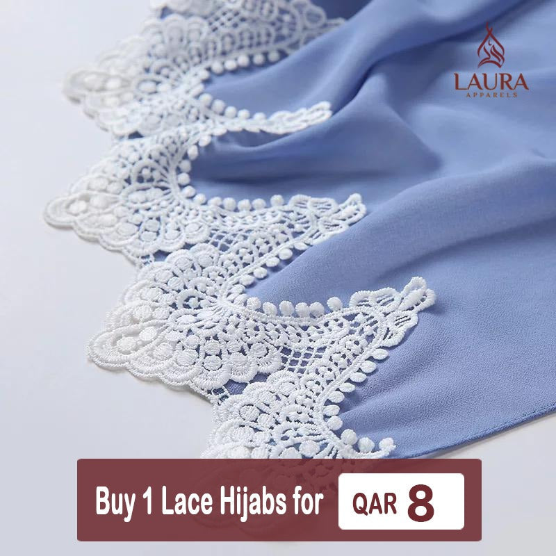 Stylish Chiffon Crêpe Lace Style Hijab Set for Women