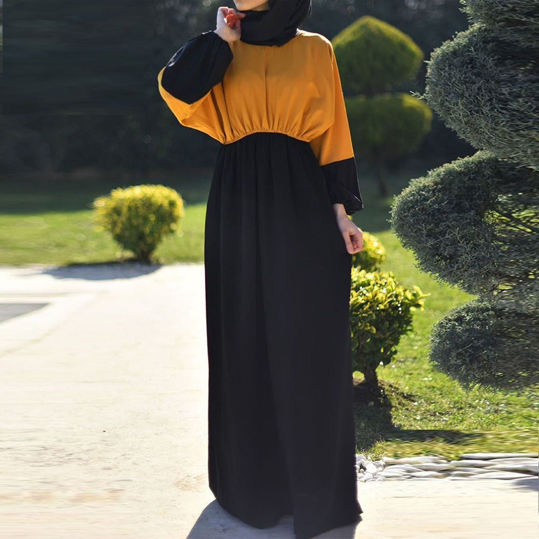 Muslim Chiffon Color Blocking Style Long Maxi Abaya Dress