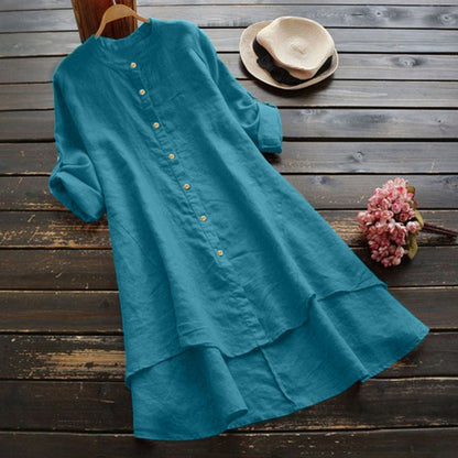 Long Sleeve Button Down Fashion Tunic Dress for Women