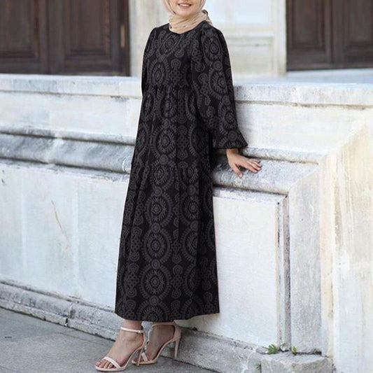 Party Wear Style Loose Fit Round High Waist Maxi Traditional Dress for Women