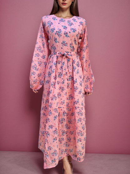 Floral Design Printed Casual Long Gown for Ladies