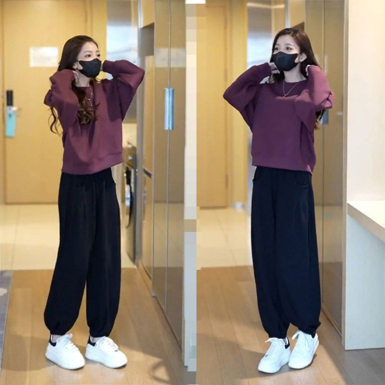 Solid Color Full Sleeve T-Shirt & WIde Leg Pant for Women