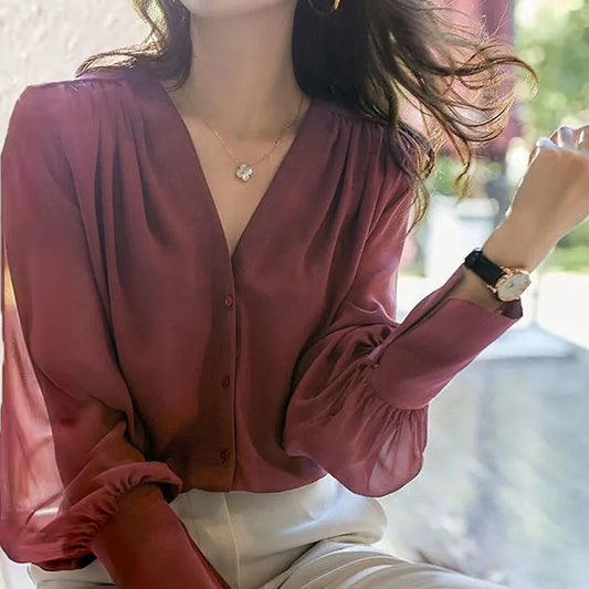 New Fashion Double Layer Chiffon Full Sleeve Loose Shirt for Women