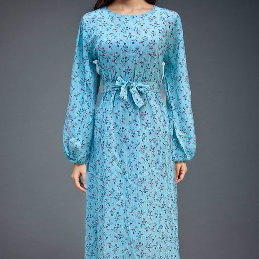 Full Sleeve Long Printed Pattern Style Maxi Gown for Ladies