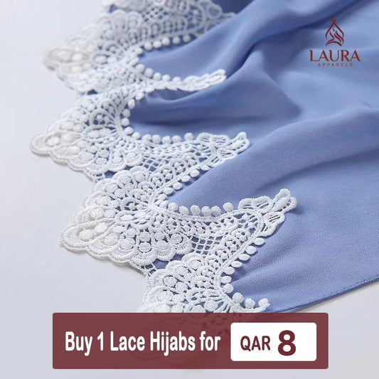 Stylish Chiffon Crêpe Lace Style Hijab Set for Women