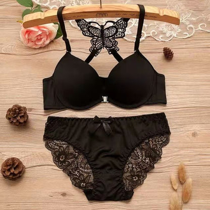 Butterfly Fashion Solid Color Embroidered Bra & Panty Set for Women