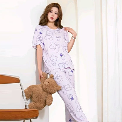 Multicolor Designer Pattern T-shirt & Pant Pajama for Ladies