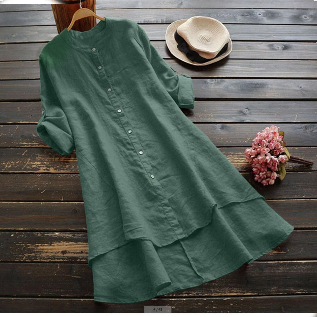 Long Sleeve Button Down Fashion Tunic Dress for Women