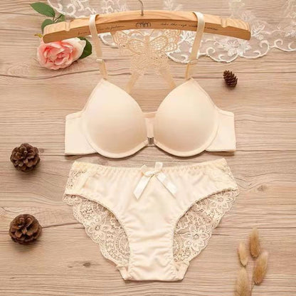 Butterfly Fashion Solid Color Embroidered Bra & Panty Set for Women