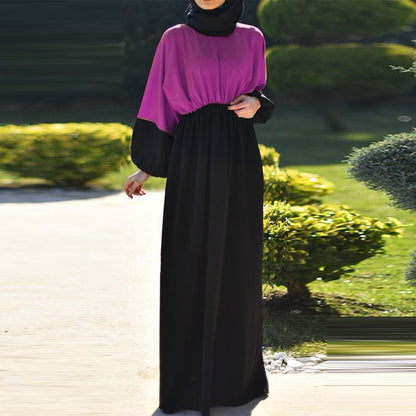 Muslim Chiffon Color Blocking Style Long Maxi Abaya Dress