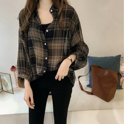 Latest Oversized Style Full Sleeve Casual Plaid Pattern Shirt for Women