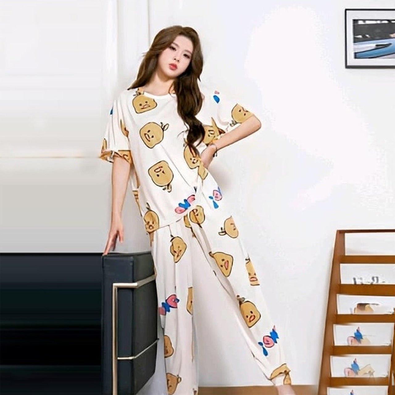 Multicolor Designer Pattern T-shirt & Pant Pajama for Ladies