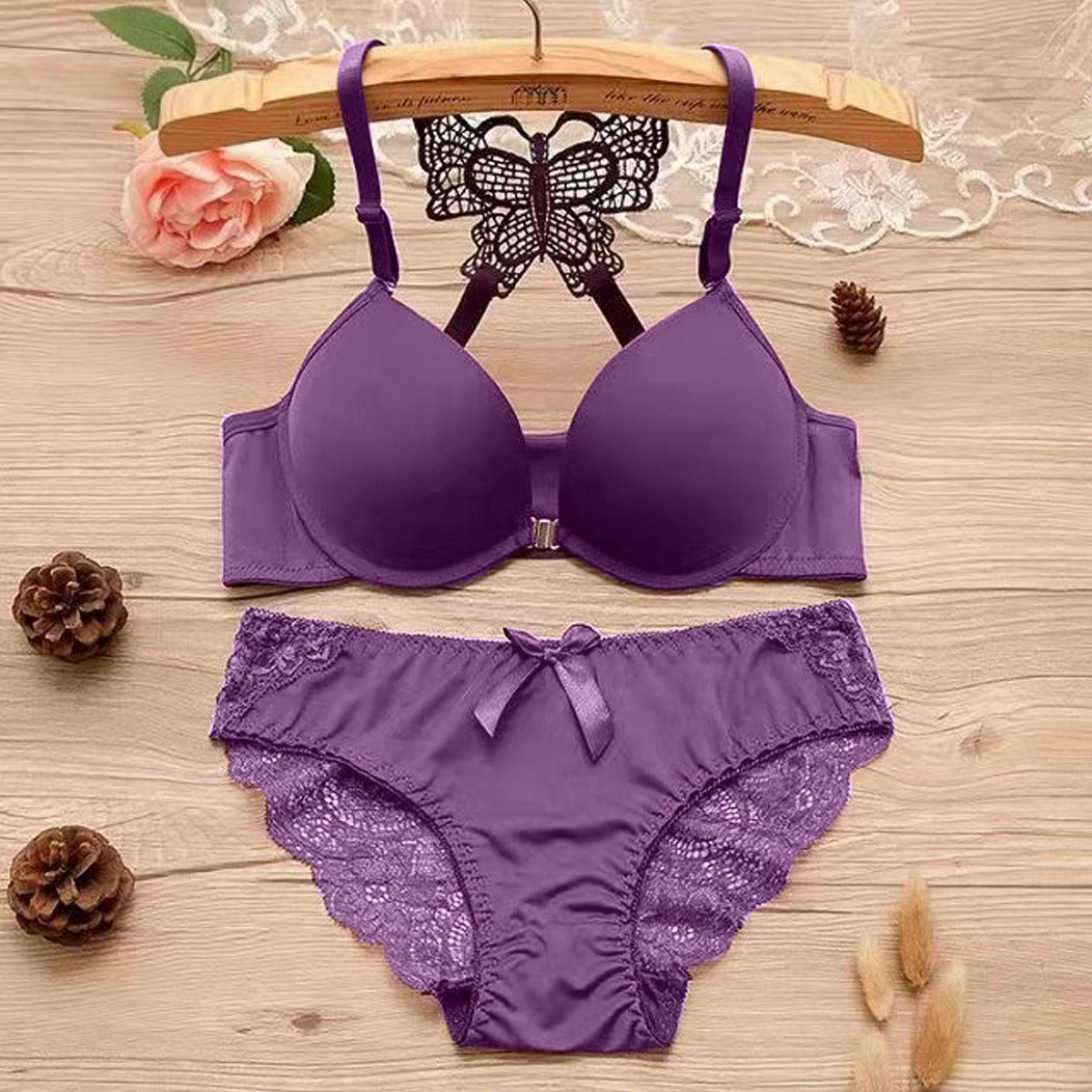 Butterfly Fashion Solid Color Embroidered Bra & Panty Set for Women