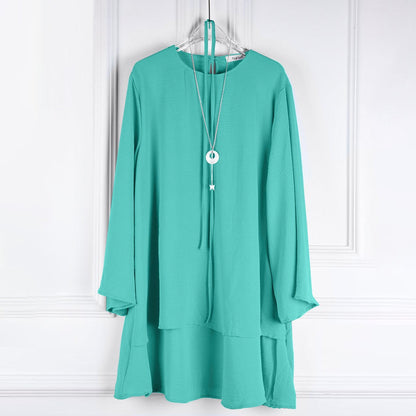 Solid Color A Line Casual Comfortable Long Sleeve Top for Women