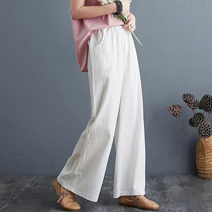 Solid Color High Waist Knit Casual Wide Leg Pants for Women