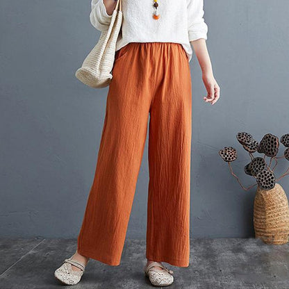 Solid Color High Waist Knit Casual Wide Leg Pants for Women