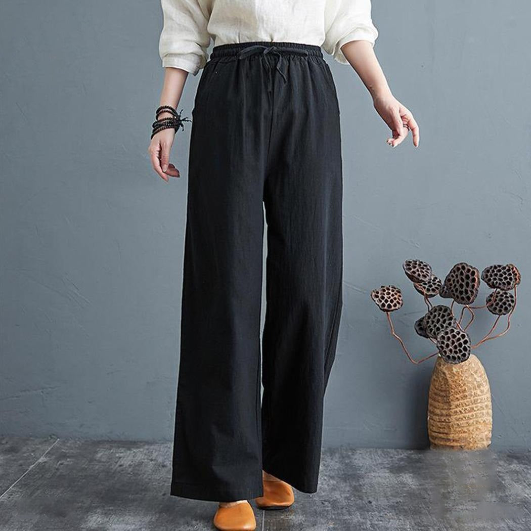 Solid Color High Waist Knit Casual Wide Leg Pants for Women