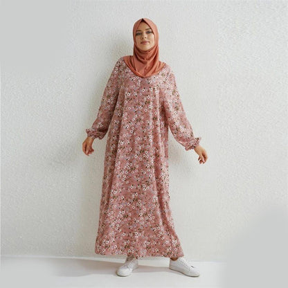 Autumn Floral Print Loose Long Sleeve Oversize Maxi Dress Women