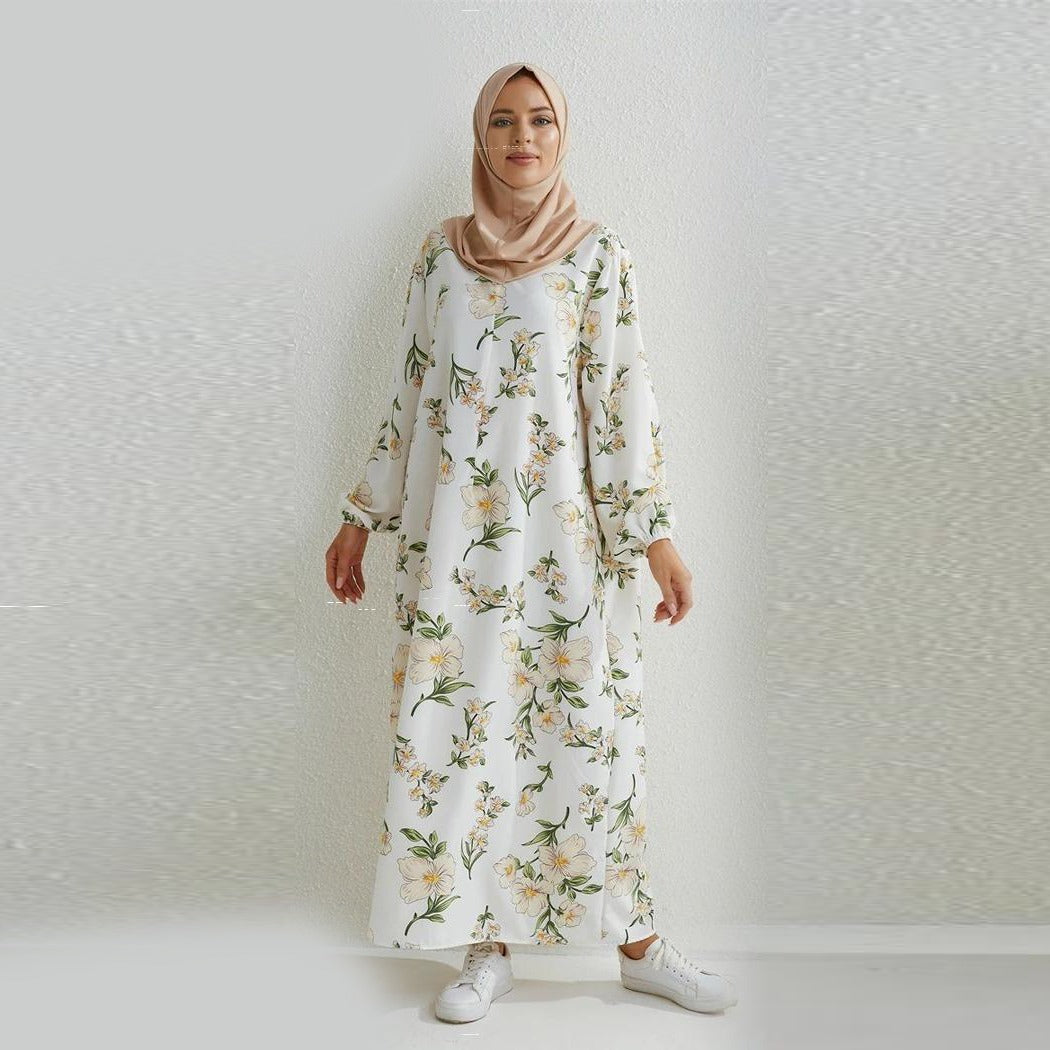 Autumn Floral Print Loose Long Sleeve Oversize Maxi Dress Women