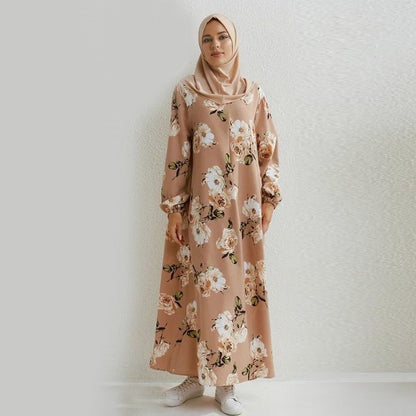 Autumn Floral Print Loose Long Sleeve Oversize Maxi Dress Women