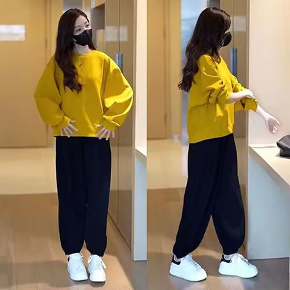 Solid Color Full Sleeve T-Shirt & WIde Leg Pant for Women