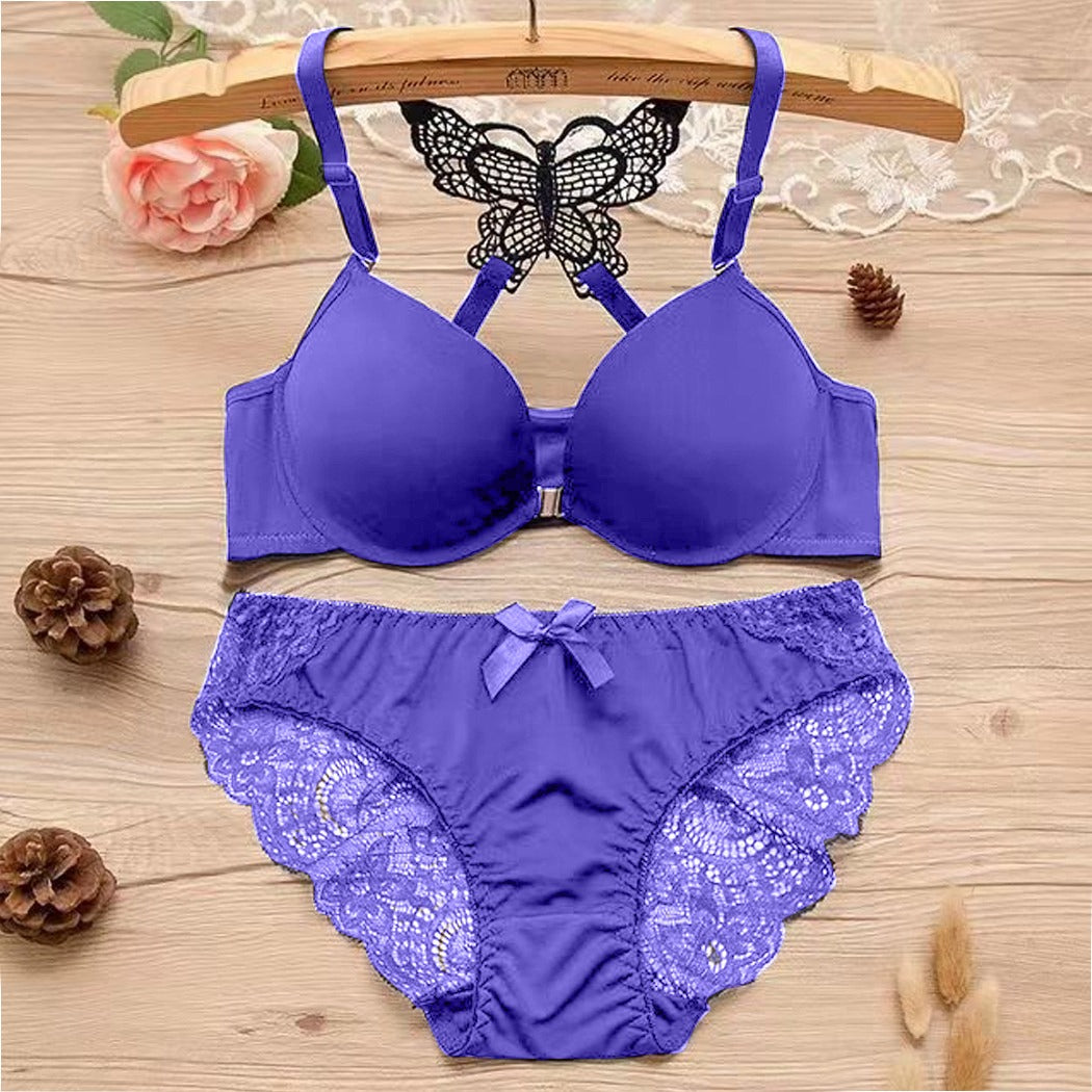 Butterfly Fashion Solid Color Embroidered Bra & Panty Set for Women