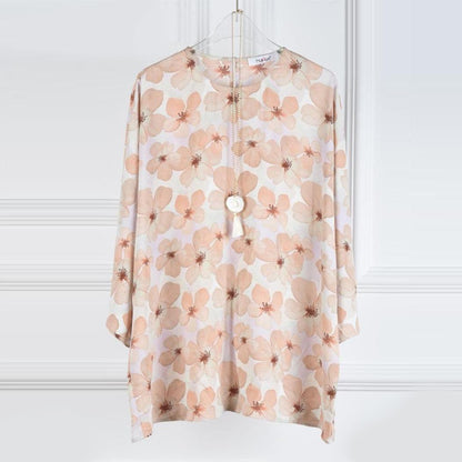 Round Collar Floral Printed Long Top for Women