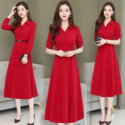 Long Casual Solid Color Autumn Fashion Dress for Women