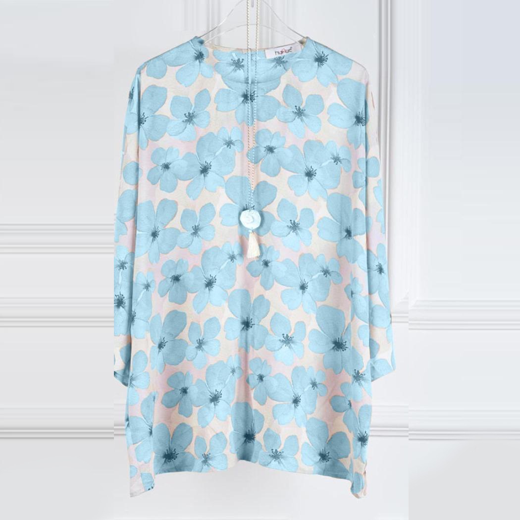 Round Collar Floral Printed Long Top for Women