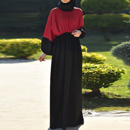 Muslim Chiffon Color Blocking Style Long Maxi Abaya Dress