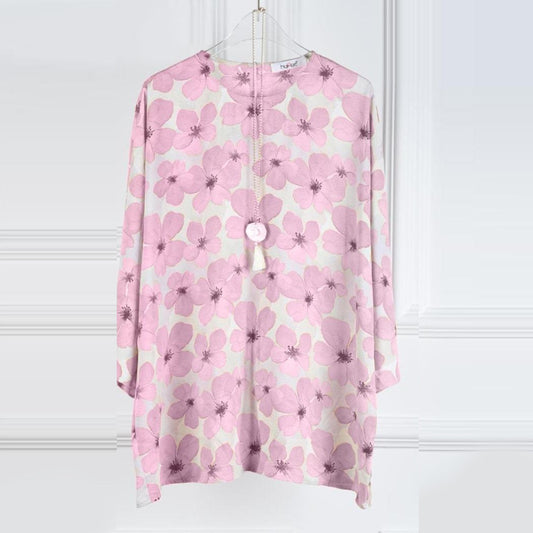 Round Collar Floral Printed Long Top for Women