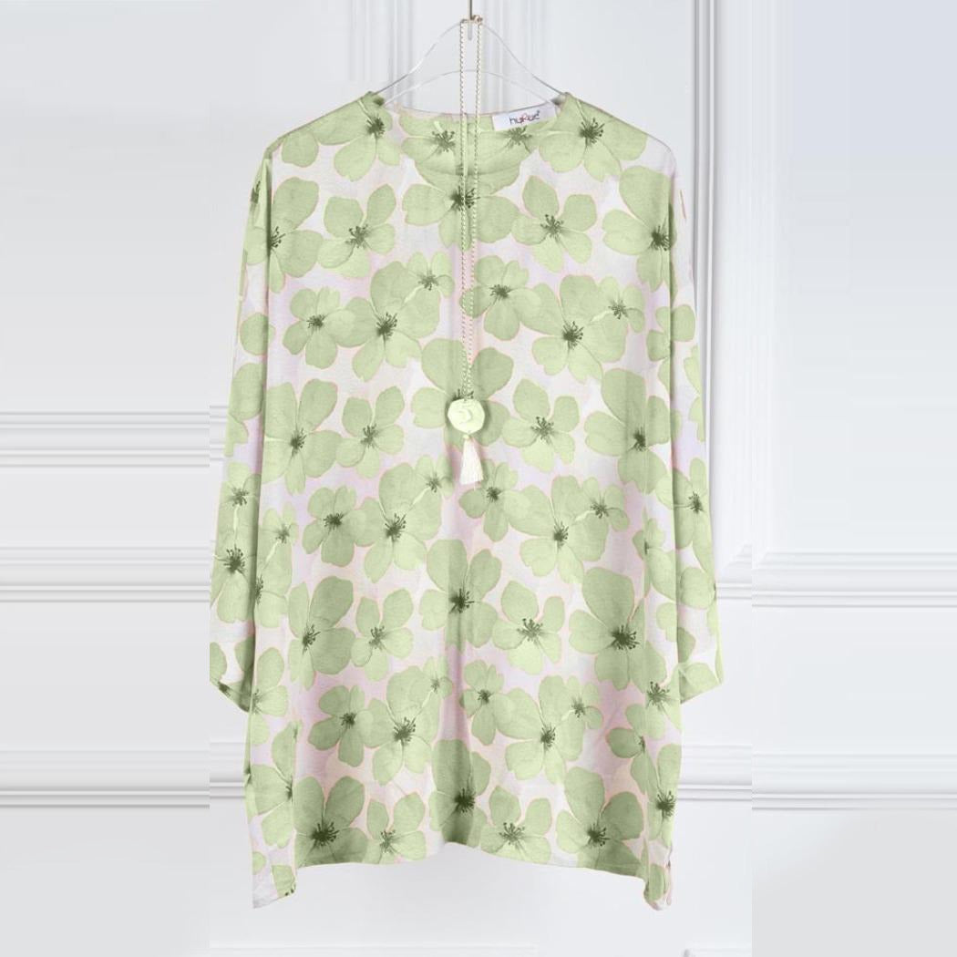 Round Collar Floral Printed Long Top for Women