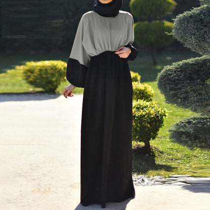 Muslim Chiffon Color Blocking Style Long Maxi Abaya Dress