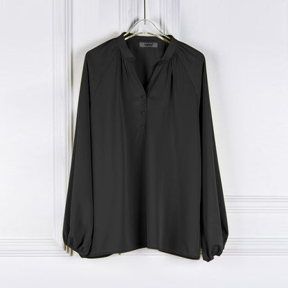 Long Sleeve New Silk Satin V Neck Button Top for Women