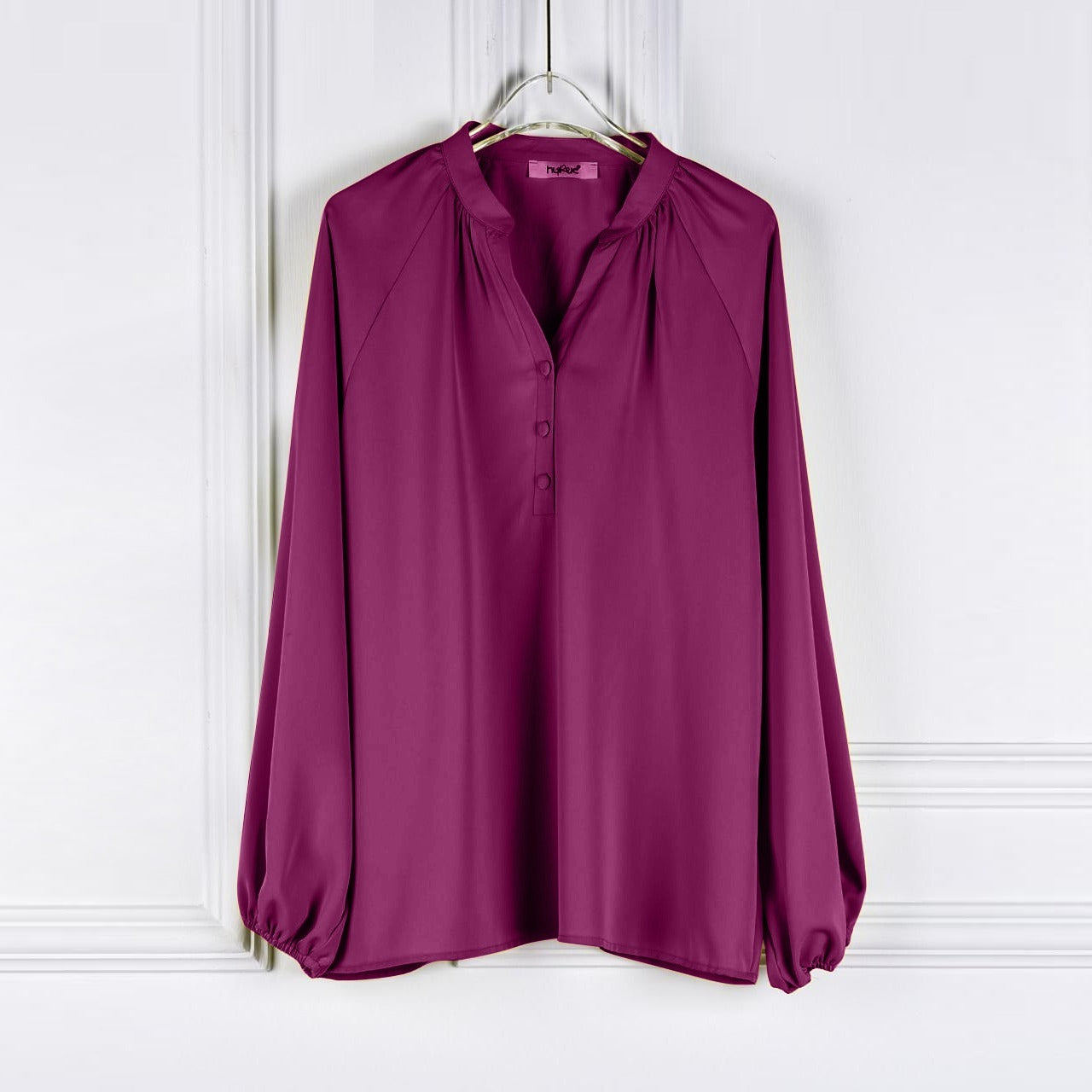 Long Sleeve New Silk Satin V Neck Button Top for Women